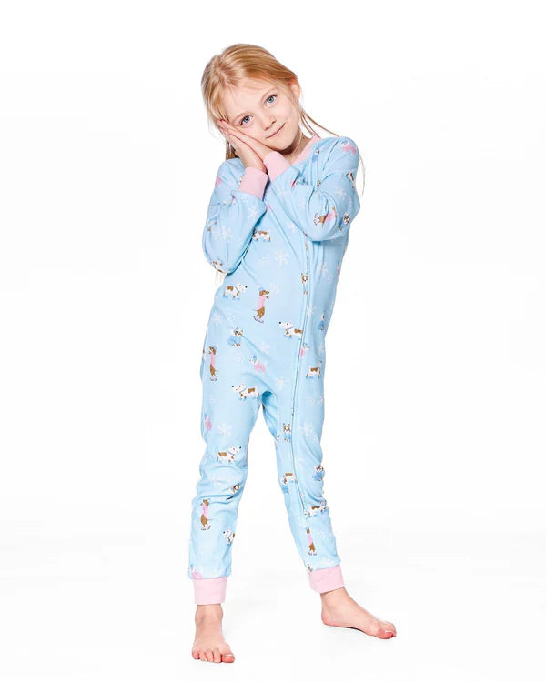Pyjama Une Pièce En Interlock De Coton Biologique Bleu Imprimé Chiens H20PG40-039 - 2 à 10 ans
