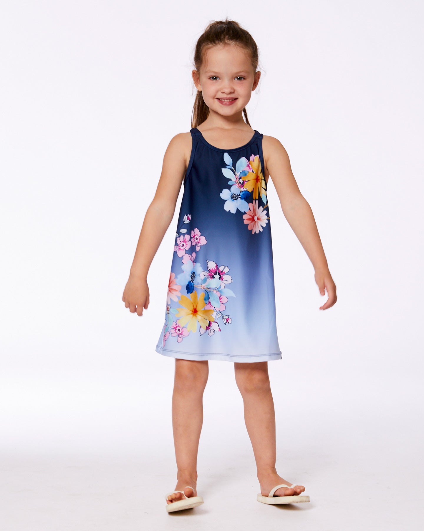 Robe maillot Imprimés Marine Et Fleurs Jaunes Et Roses - G30NG29_484- 3 à 10 ans