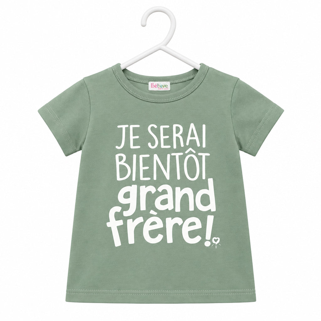 T-shirt " Je serai bientôt grand frère - Sauge