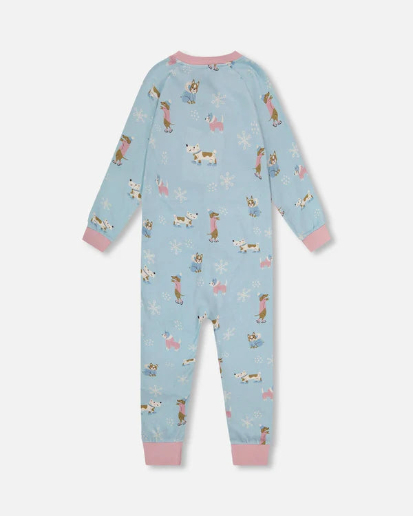 Pyjama Une Pièce En Interlock De Coton Biologique Bleu Imprimé Chiens H20PG40-039 - 2 à 10 ans