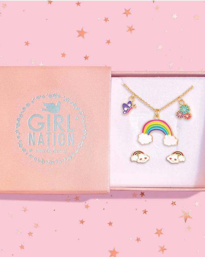 COFFRET CADEAU COLLIER & BOUCLES D'OREILLES - ARC-EN-CIEL ET NUAGE