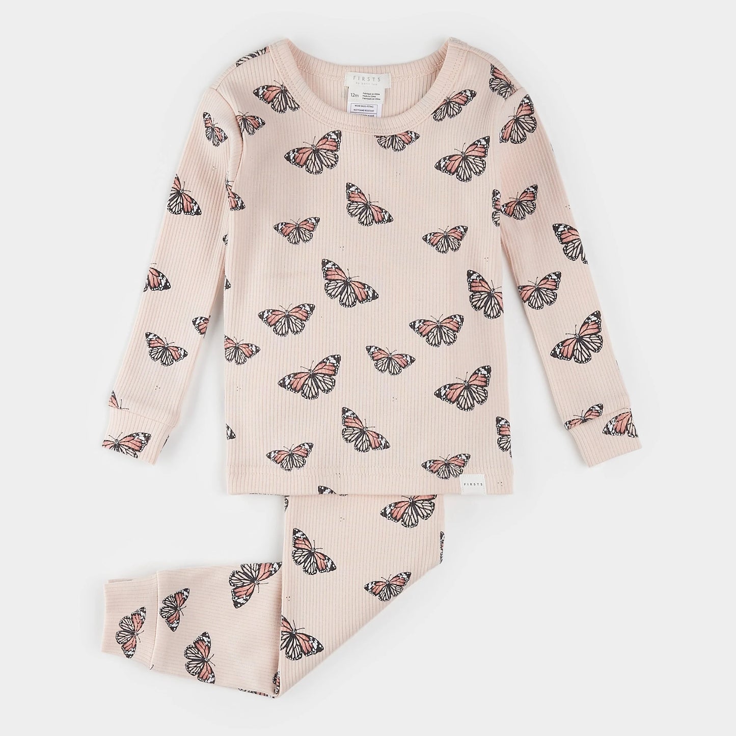 Ensemble de pyjama côtelés rose à imprimé de papillons - 2 à 7 ans