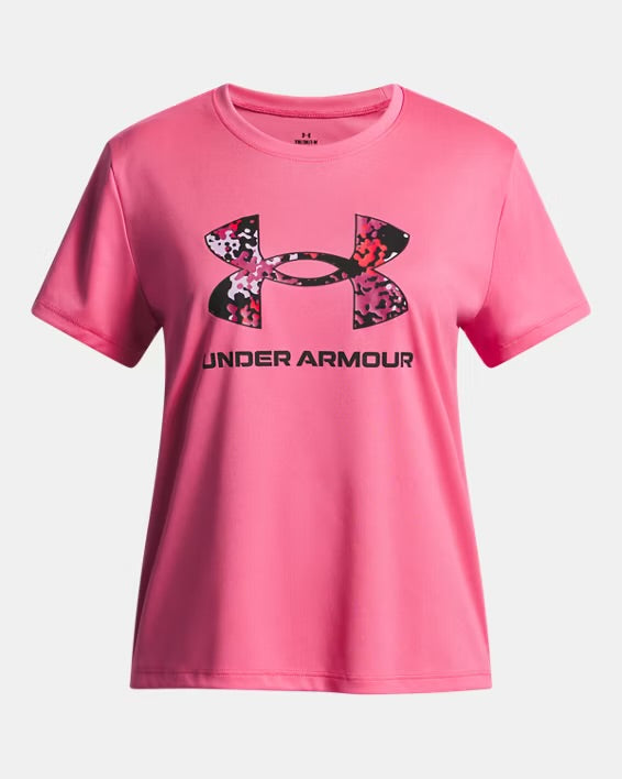 UA Girls' UA Tech Print Fill Short Sleeve Super Rose - 7 à 14 ans