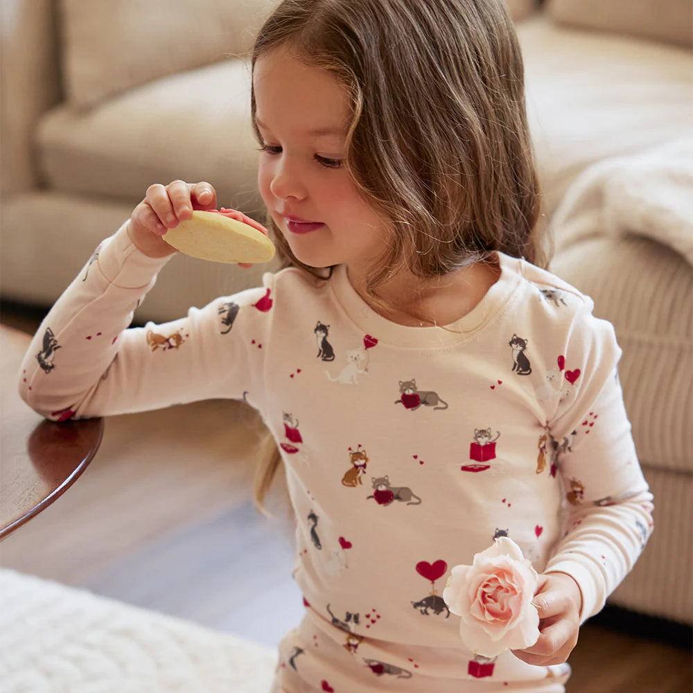 Ensemble de pyjama côtelés rose à imprimé de chats - 2 à 6 ans