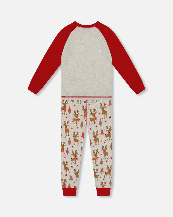 Pyjama Deux Pièces Beige Imprimé Rennes En Coton Biologique H20PB10-068 - 2 à 10 ans