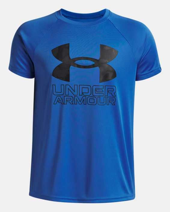 UA Tech Hybrid Print Boys' Short Sleeve Bleu/Royal - 7 à 14 ans