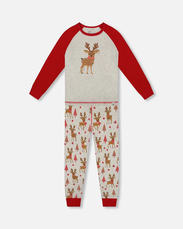 Pyjama Deux Pièces Beige Imprimé Rennes En Coton Biologique H20PB10-068 - 2 à 10 ans
