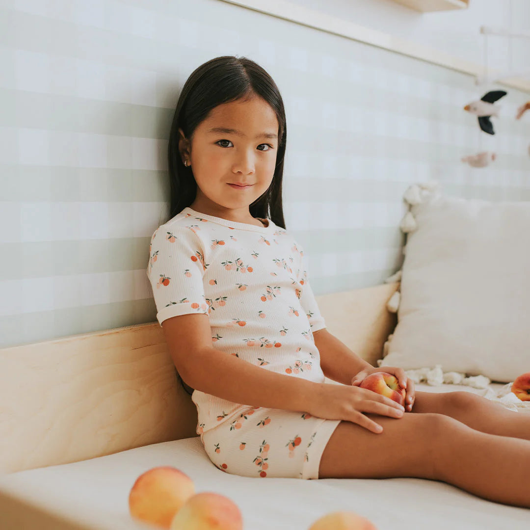 Ensemble de pyjama côtelés court corail à imprimé d’agrumes - 2 à 6X ans