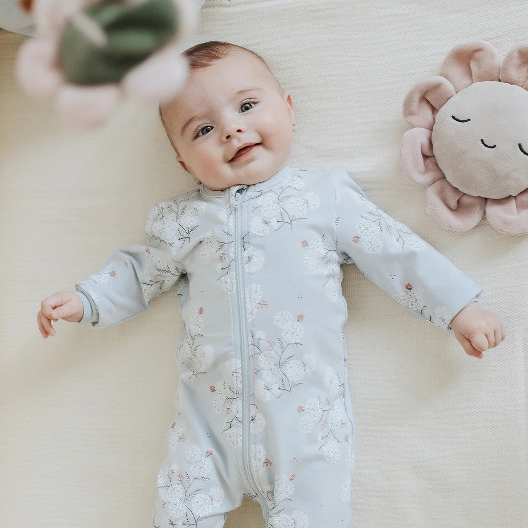 Dormeuse à pieds rose à imprimé de fleurs - Nouveau-né à 12 mois