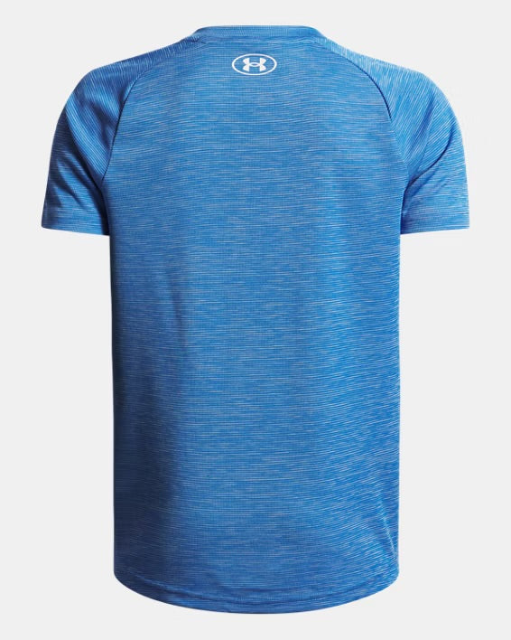 UA Tech Textured Boys' Short Sleeve Bleu/Blanc - 7 à 14 ans