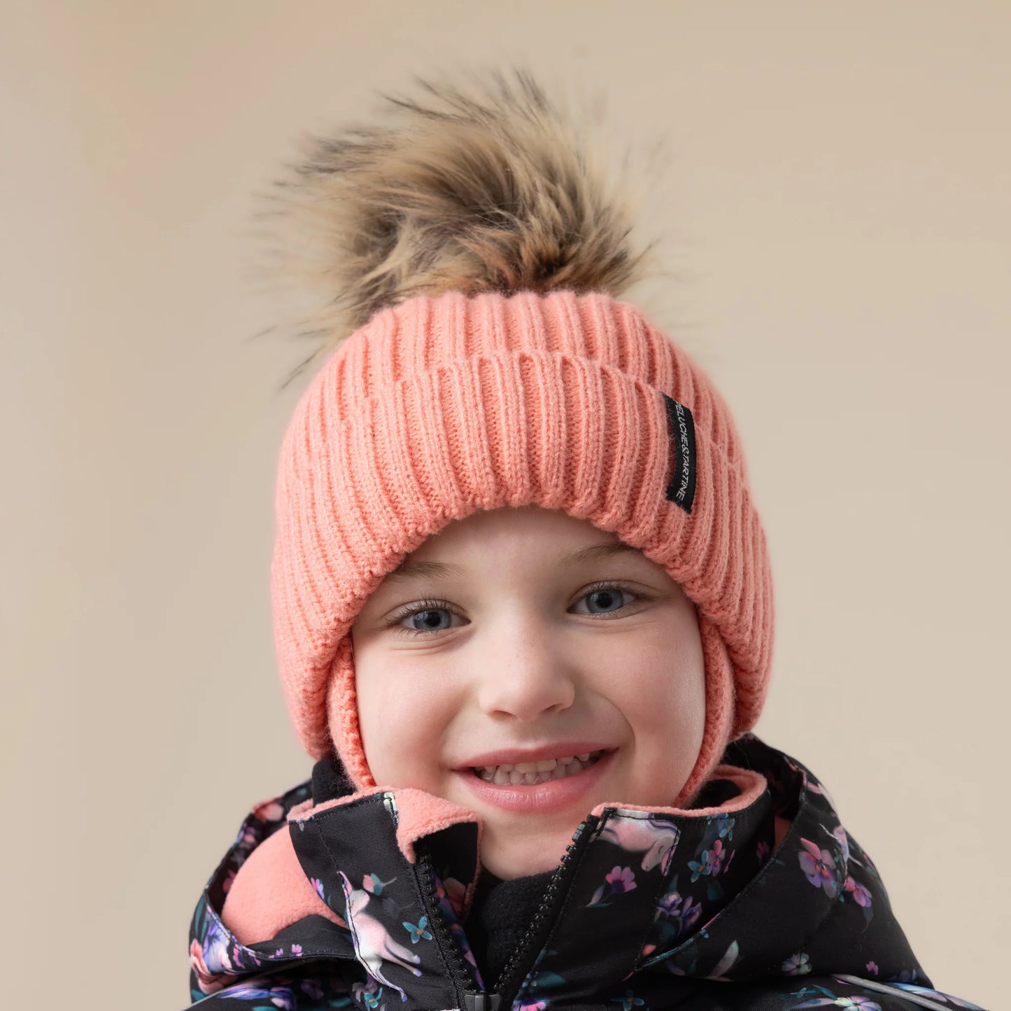 Tuque d’hiver en tricot avec oreilles F26ACC50 - Quartz pêche - 2 à 8 ans