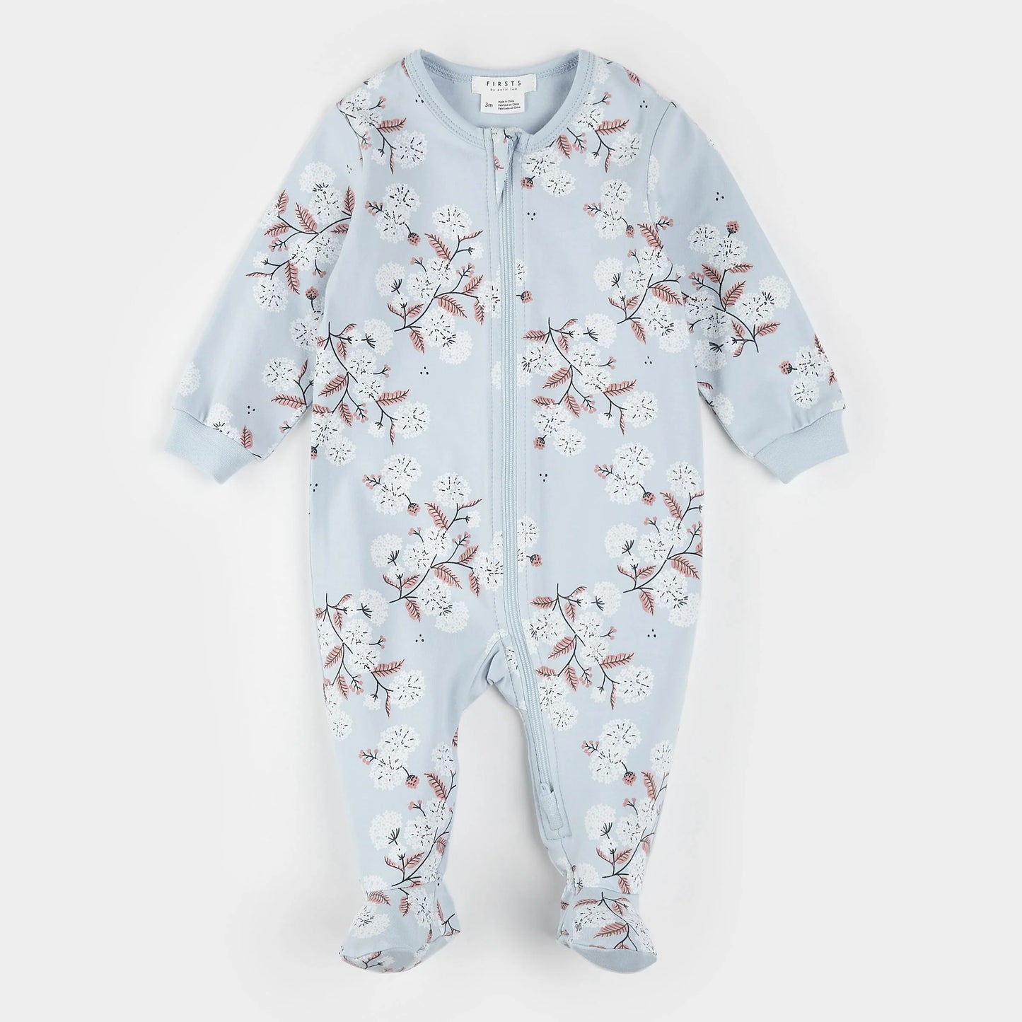 Dormeuse à pieds rose à imprimé de fleurs - Nouveau-né à 12 mois