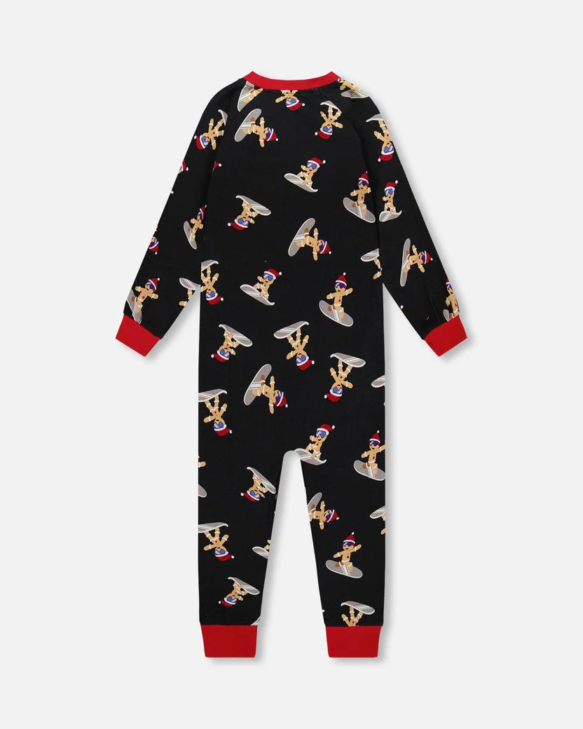 Pyjama Une Pièce En Interlock De Coton Biologique Noir Imprimé Biscuits H20PB40-067 - 2 à 10 ans