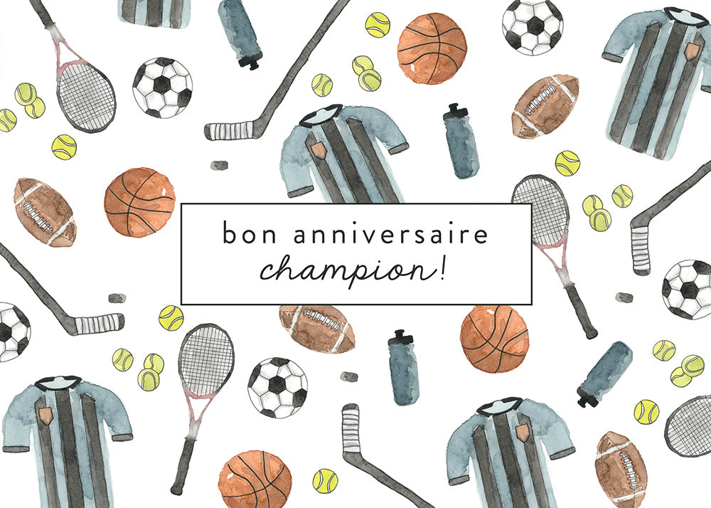 Carte avec illustration à l'aquarelle - Bon anniversaire champion!