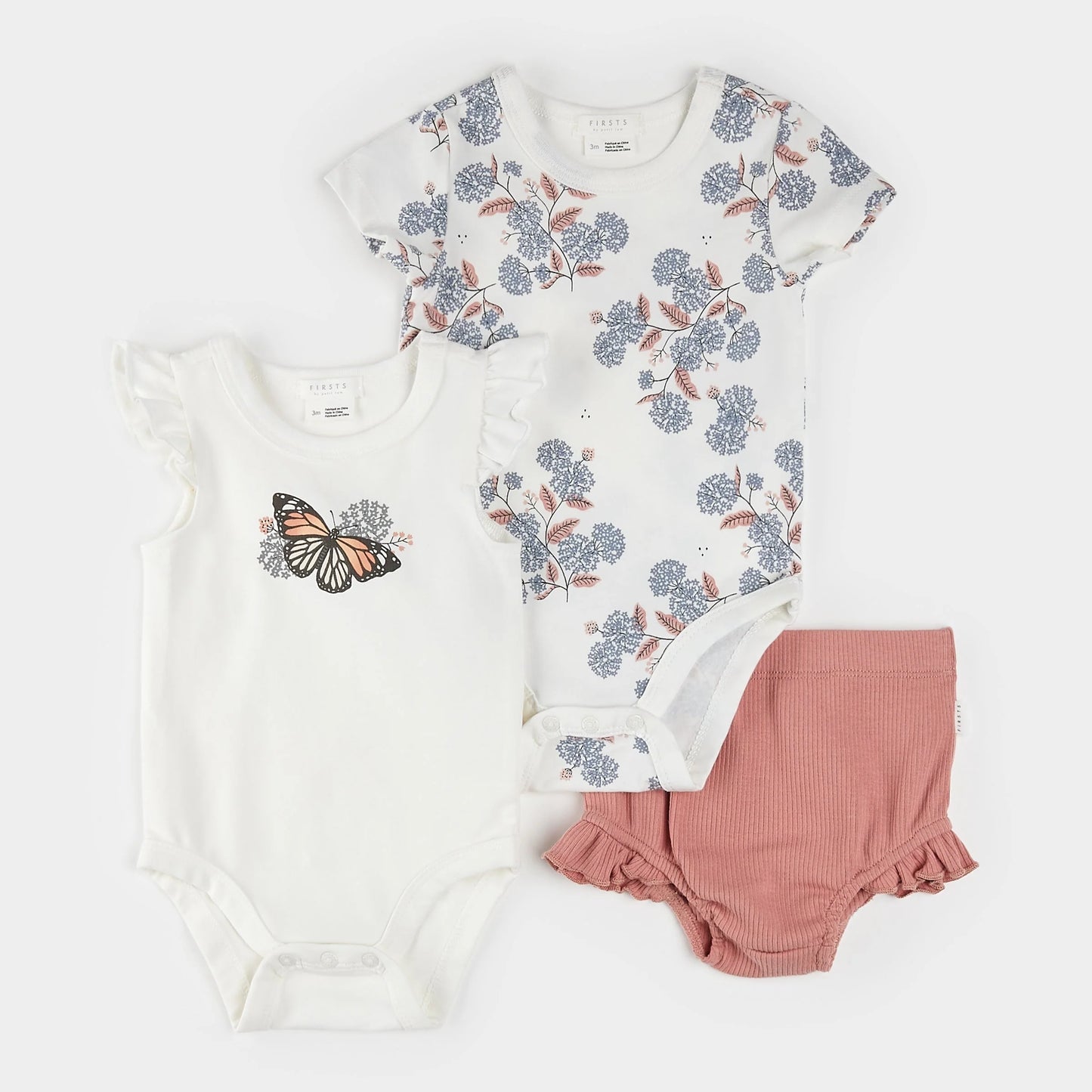 Ensemble 3 pieces caches-couches et culotte courte - Rose - 3 à 24 mois