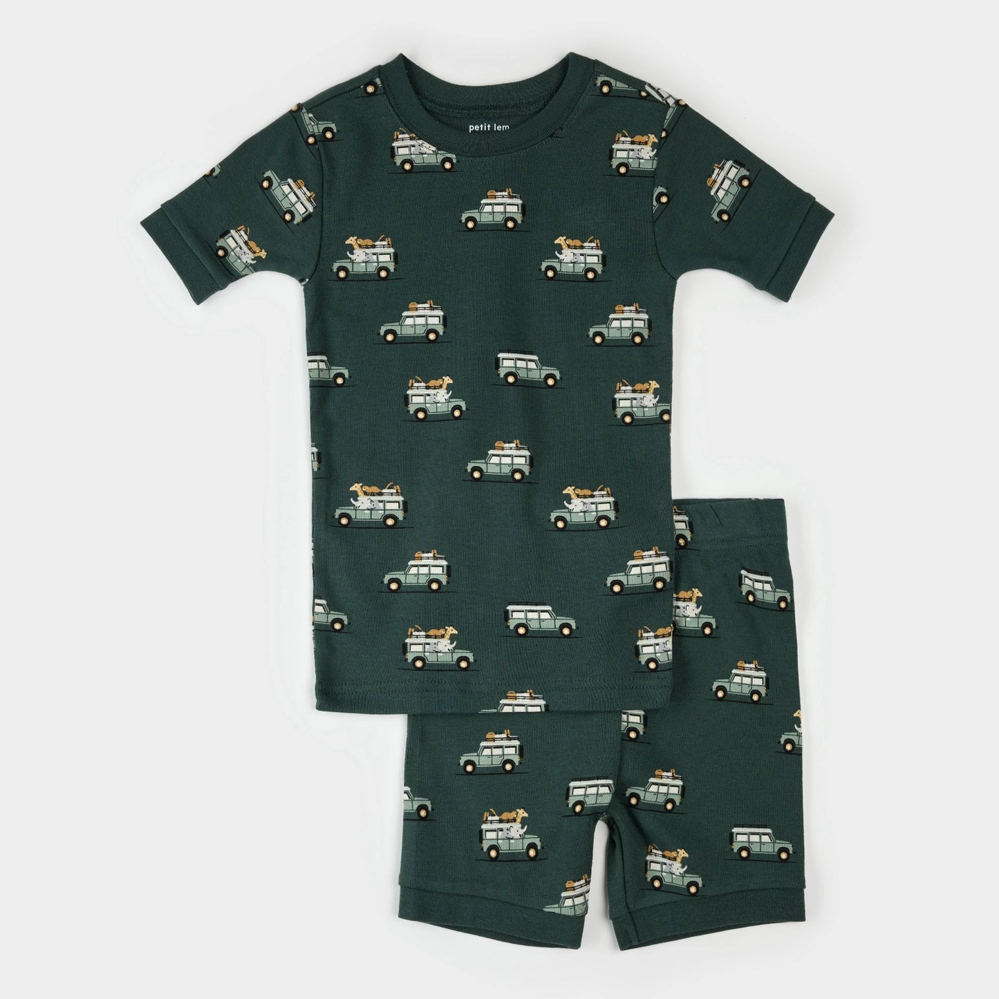 Ensemble de pyjama côtelés court vert à imprimé de camions - 2 à 7 ans