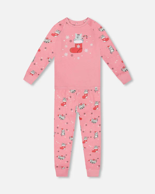 Pyjama Deux Pièces Rose Imprimé Chats En Coton Biologique H20PG10-040 - 2 à 10 ans