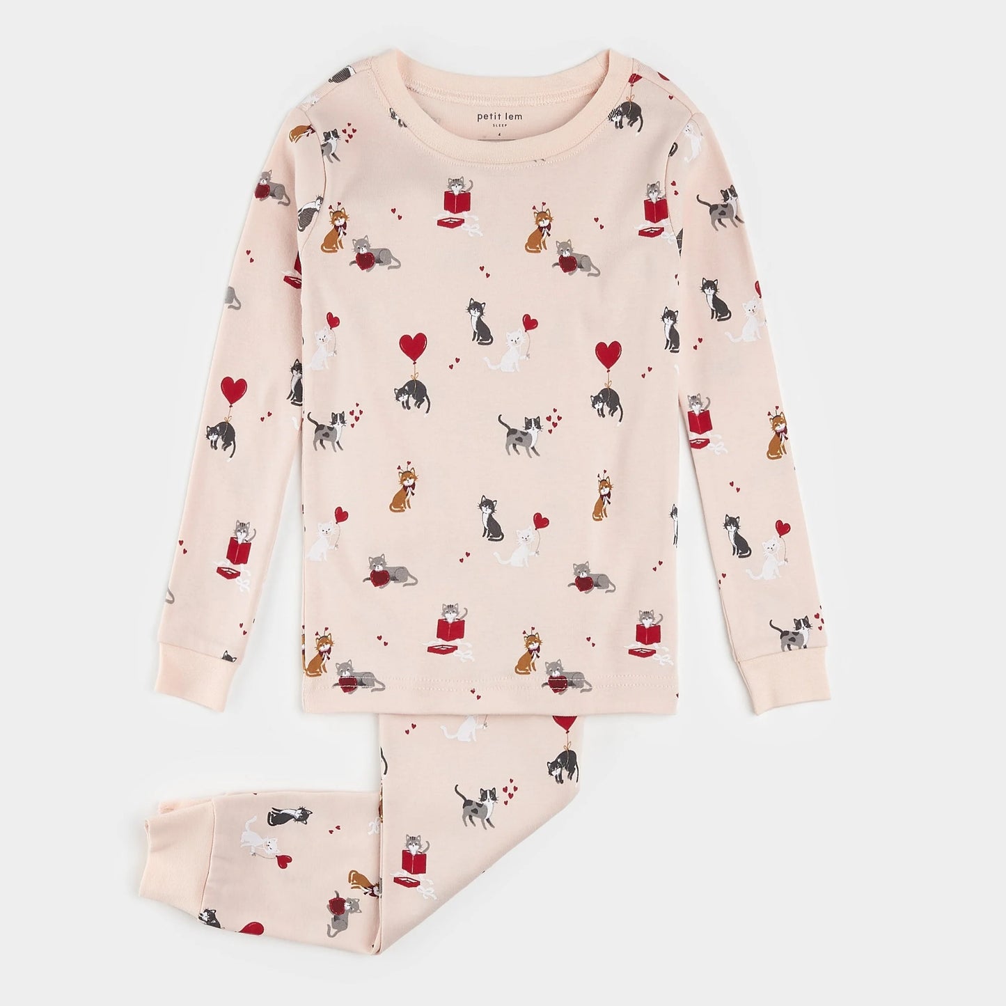 Ensemble de pyjama côtelés rose à imprimé de chats - 2 à 6 ans