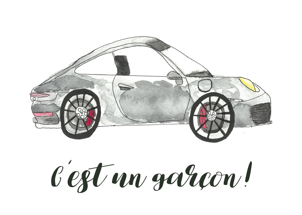 Carte avec illustration à l'aquarelle - C’est un garçon!