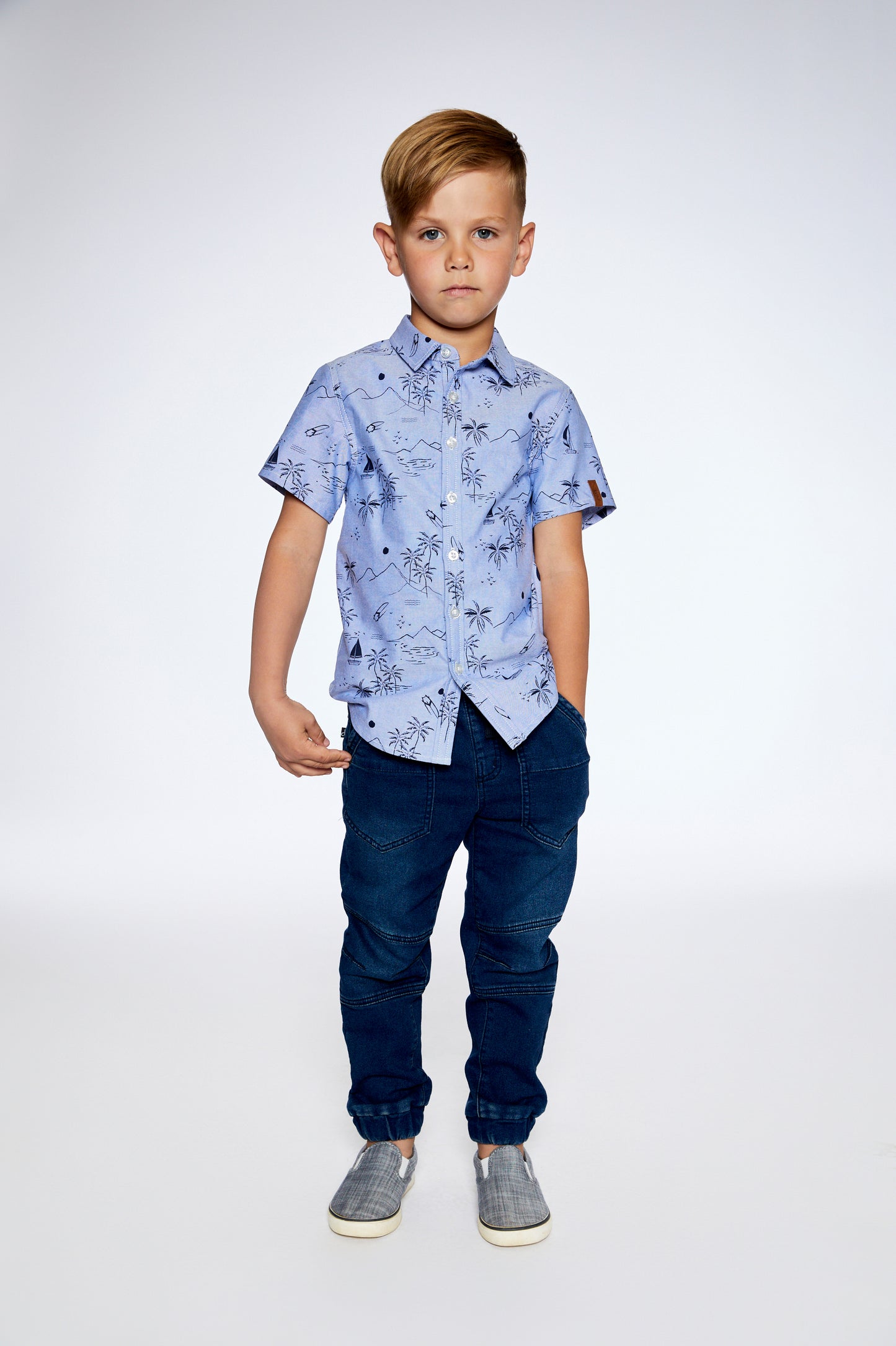 Jogger en denim extensible - Bleu denim- F30YB24-123 - 2 à 12 ans