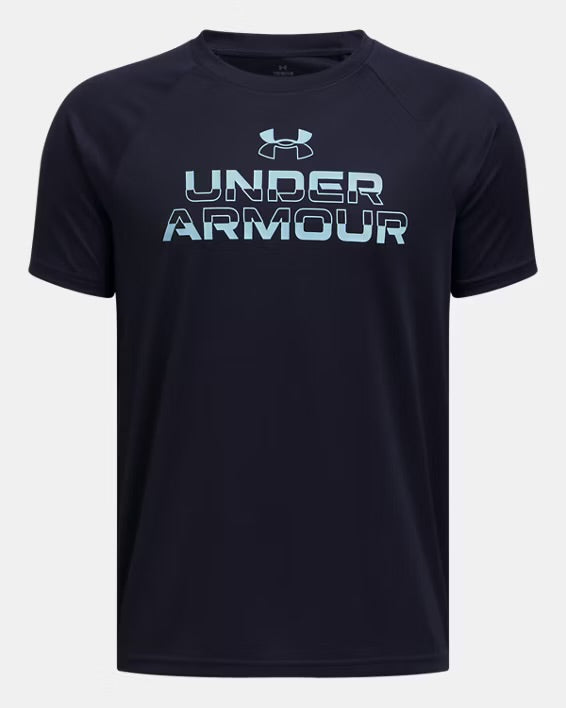 T-shirt Boys' UA Tech™ Split Wordmark - Noir - 7 à 14 an