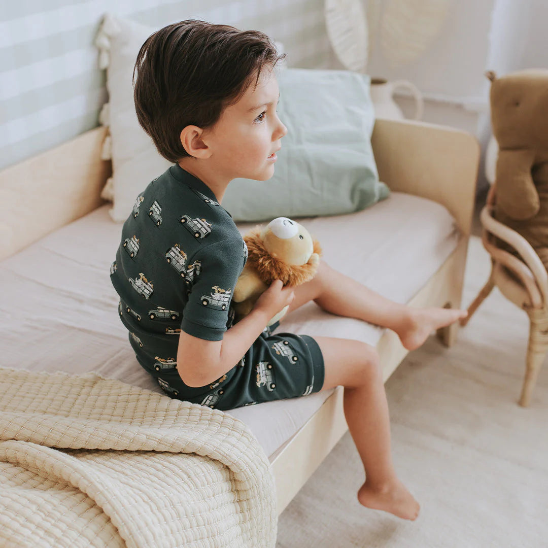 Ensemble de pyjama côtelés court vert à imprimé de camions - 2 à 7 ans