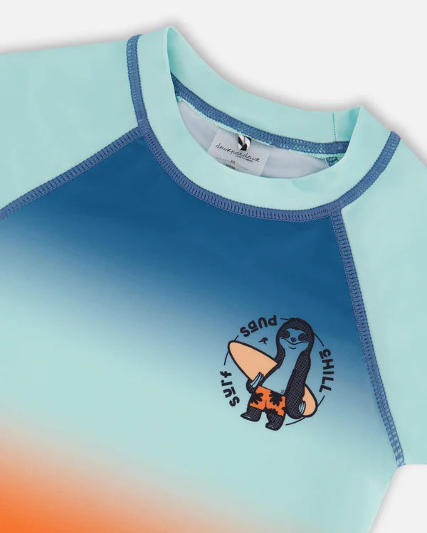 Rashguard à manches courtes bleu marine, turquoise et orange - G30NB10_000- 2 à 8 ans
