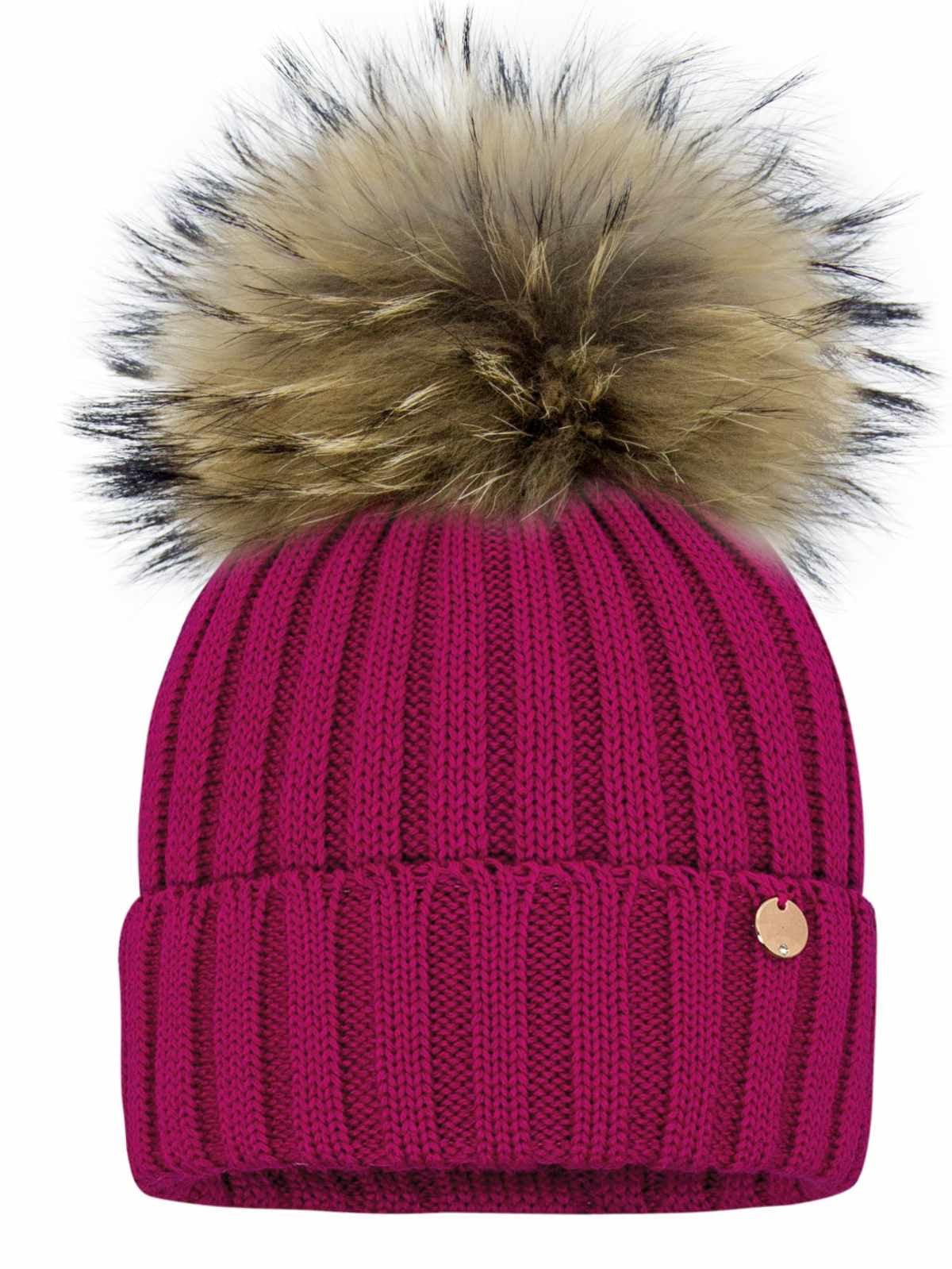 Tuque avec pompon naturel - 3/5 ans à 9 ans + (Adulte) - Fushia