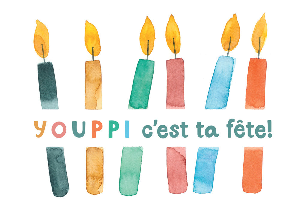 Carte avec illustration à l'aquarelle - Youppi c’est ta fête!
