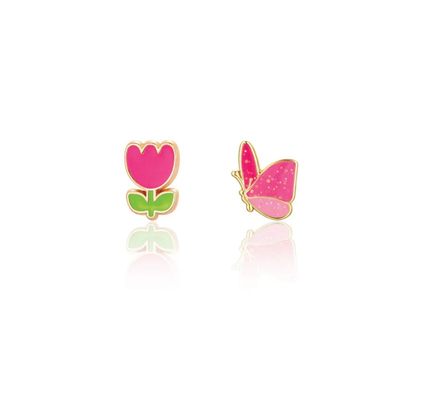 Boucles d'oreilles en étain - MIX TULIPE ET PAPILLON