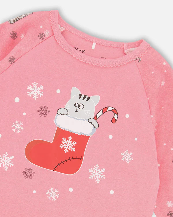 Pyjama Deux Pièces Rose Imprimé Chats En Coton Biologique H20PG10-040 - 2 à 10 ans