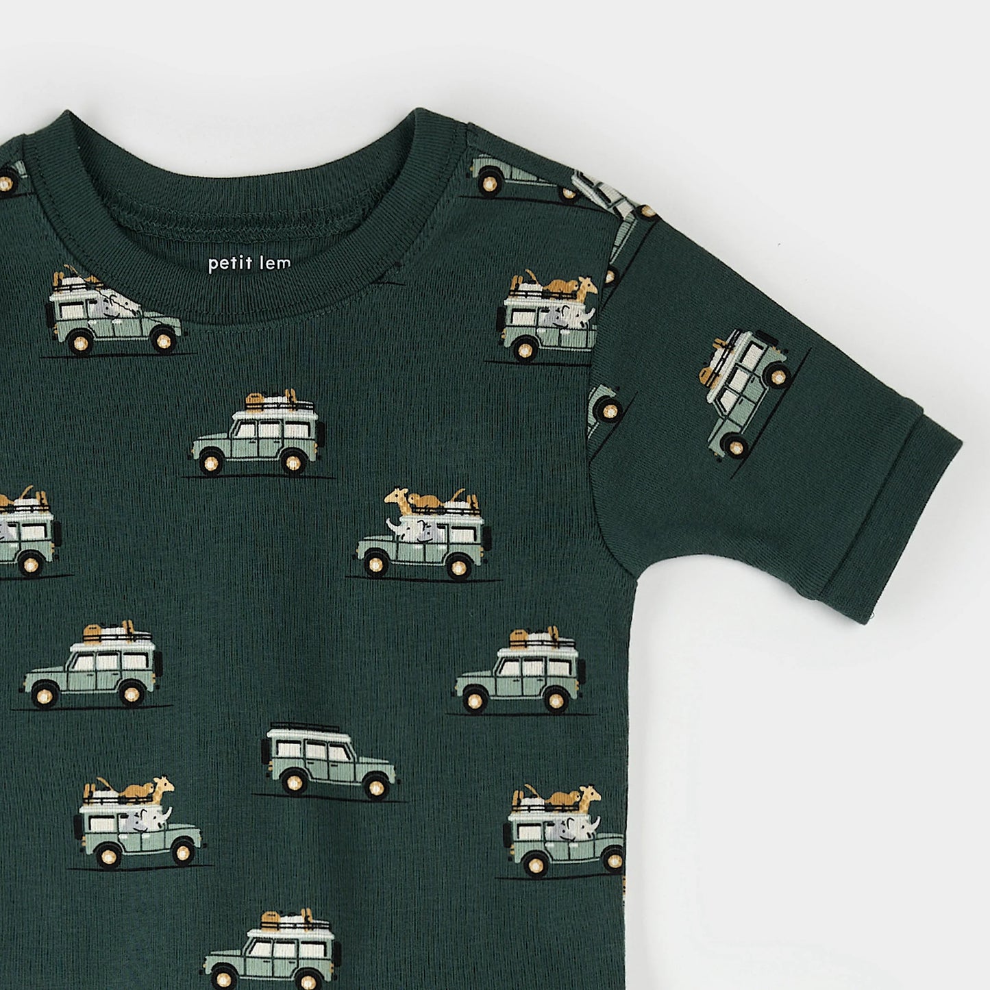 Ensemble de pyjama côtelés court vert à imprimé de camions - 2 à 7 ans