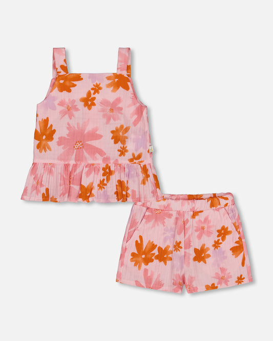 Ensemble culotte courte et camisole en mousseline de coton - G30E10_080 - 2 à 8 ans