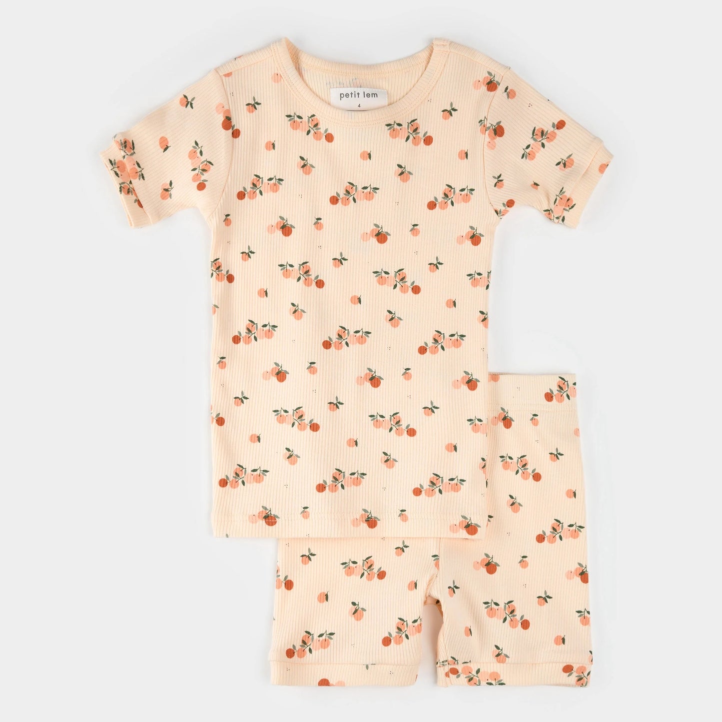Ensemble de pyjama côtelés court corail à imprimé d’agrumes - 2 à 6X ans