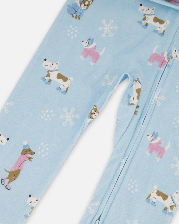 Pyjama Une Pièce En Interlock De Coton Biologique Bleu Imprimé Chiens H20PG40-039 - 2 à 10 ans