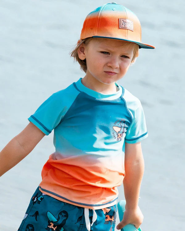 Rashguard à manches courtes bleu marine, turquoise et orange - G30NB10_000- 2 à 8 ans