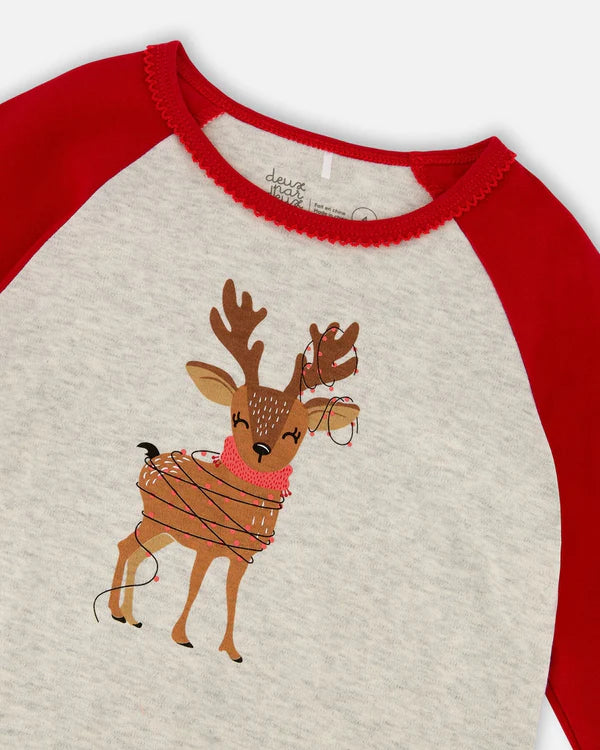 Pyjama Deux Pièces Beige Imprimé Rennes En Coton Biologique H20PB10-068 - 2 à 10 ans