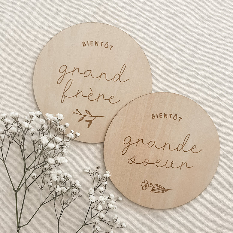 Pastille de bois - Bientôt grande sœur/ Bientôt grand frère