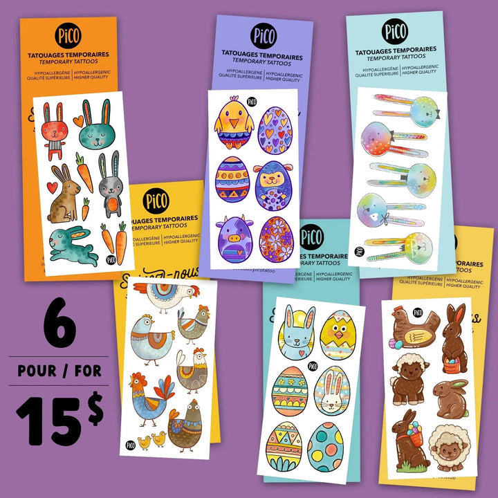 Tatouages - Promo de Pâques - Ensemble de 6 tatouages