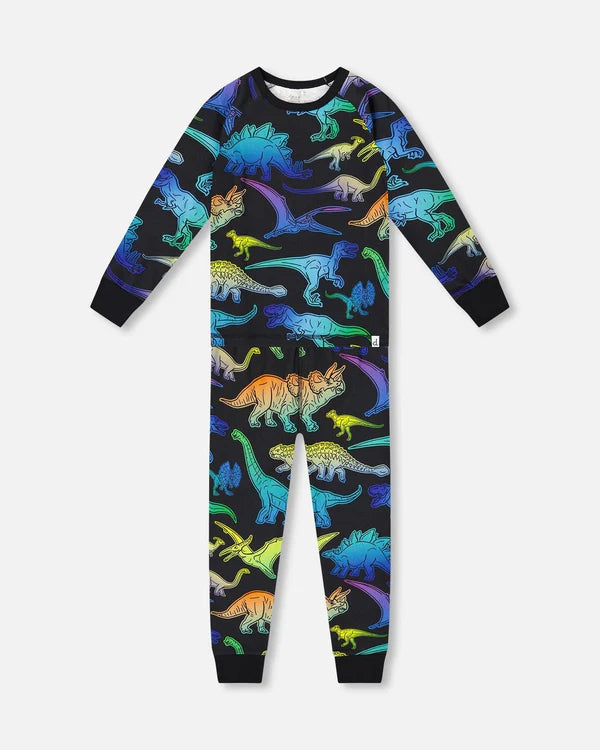 Pyjama Deux Pièces Noir Imprimé Dinosaures En Coton Biologique H20PB10-064 - 2 à 10 ans