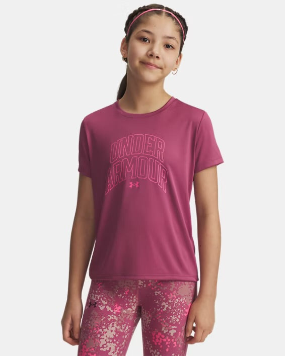 UA Girls' UA Tech Varsity Graphic Short Sleeve Fuchsia Dusk - 7 à 14 ans