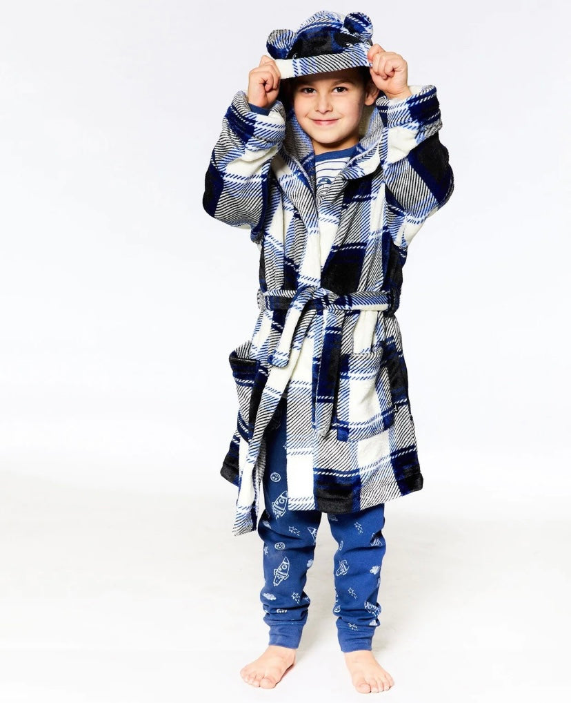 Robe de chambre en peluche à carreaux bleu - 2 à 10 ans