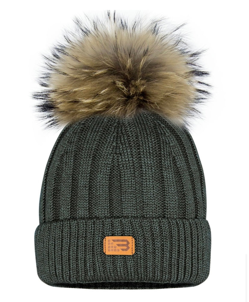 Tuque avec pompon naturel - 3/5 ans à 9 ans + (Adulte) - Kaki