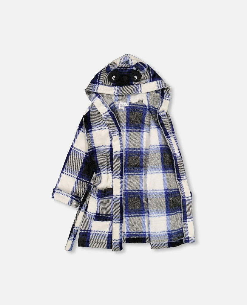 Robe de chambre en peluche à carreaux bleu - 2 à 10 ans