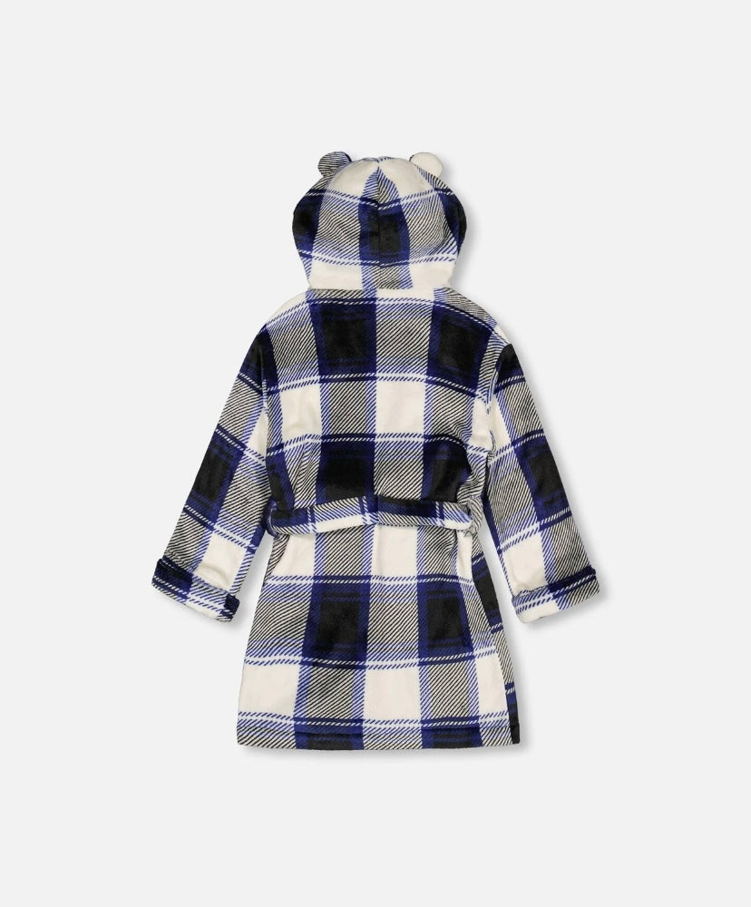 Robe de chambre en peluche à carreaux bleu - 2 à 10 ans