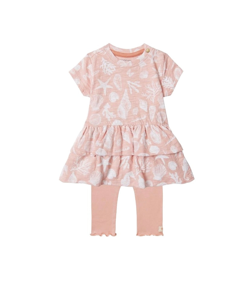 Ensemble robe à manche courte imprimé et legging rose (2 pcs.) 0 à 12/18 mois