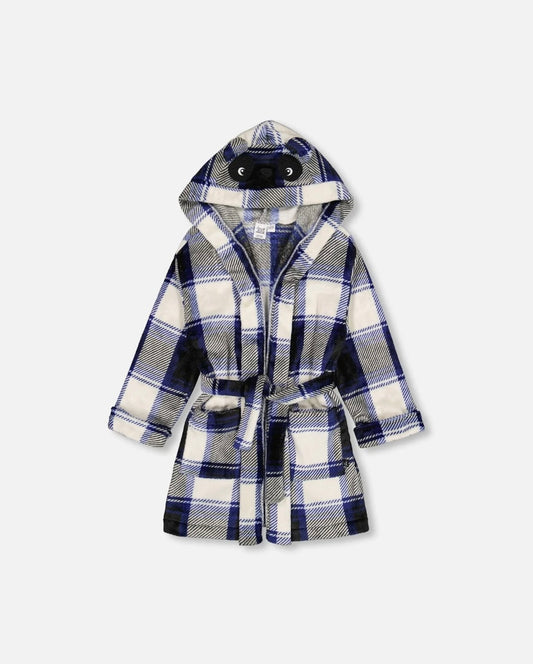 Robe de chambre en peluche à carreaux bleu - 2 à 10 ans
