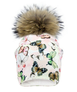 Tuque avec pompon en fourrure - Papillons