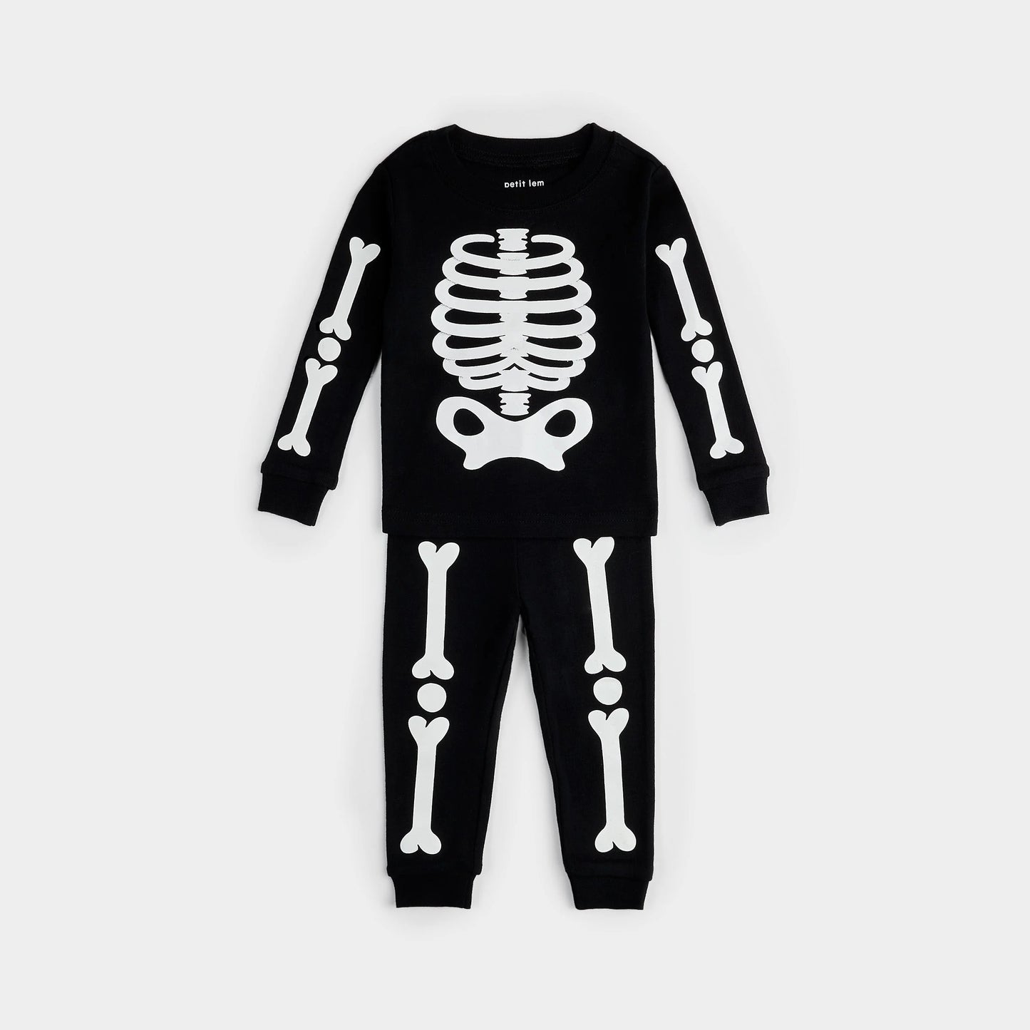 Ensemble pyjama noir à imprimés de squelettes phosphorescent - 2 à 14 ans