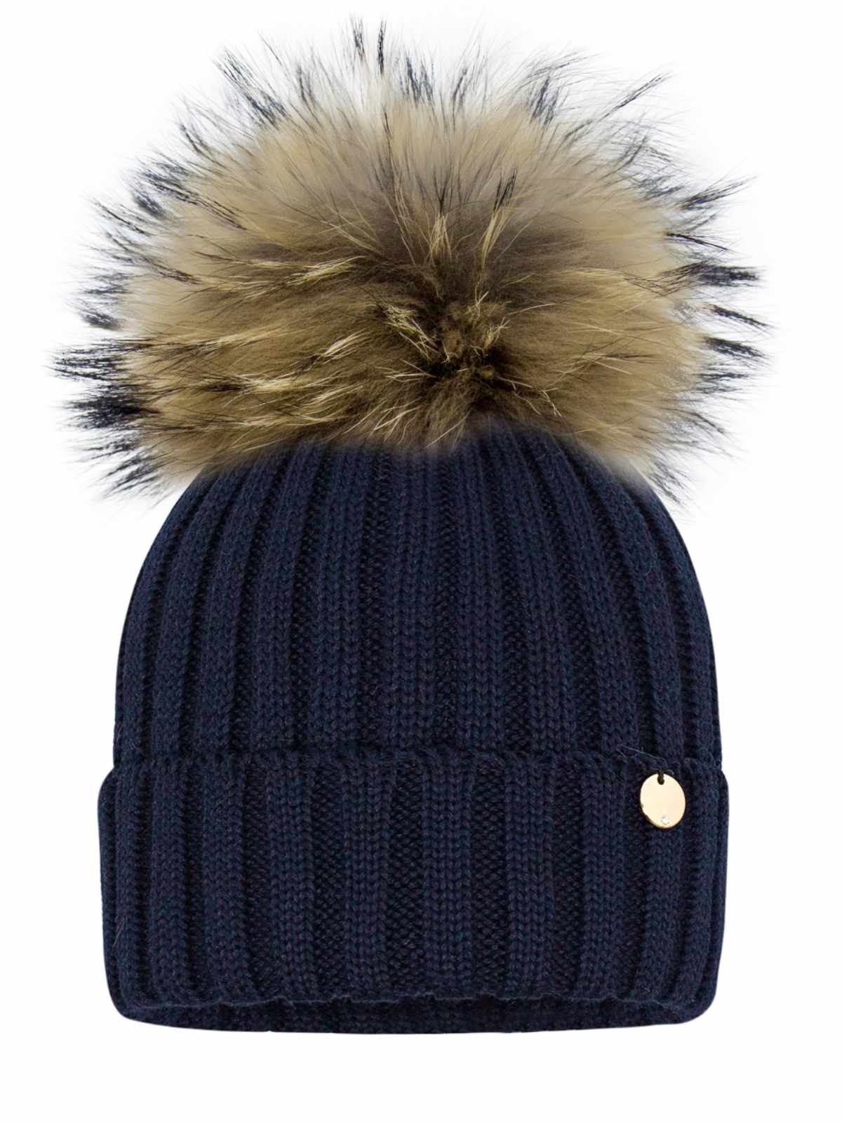 Tuque avec pompon naturel - 3/5 ans à 9 ans + (Adulte) - Marine